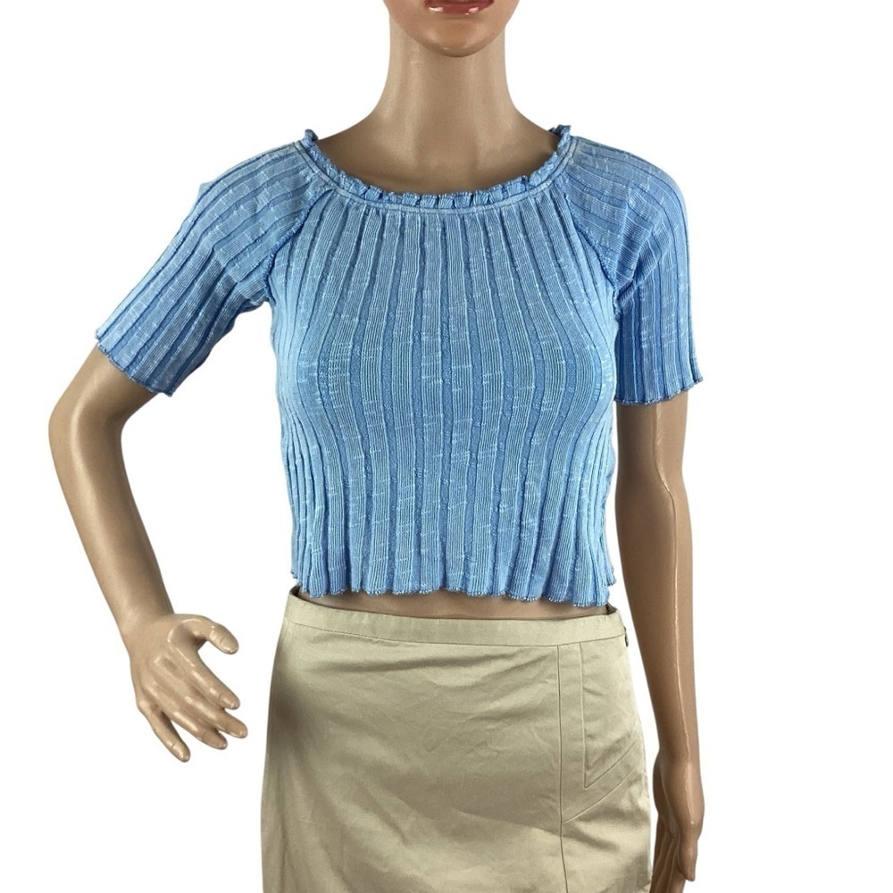 We The Free Meant To Be Tee Placid Blue Ribbed Crop Top Size S - Picture 2 of 8